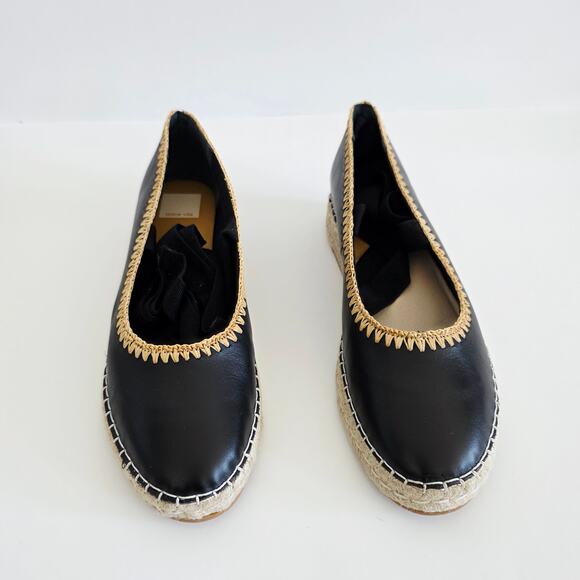 Dolce Vita Morgan Black & Jute Tan Leather Espadrille Wedge Ballet Sandals 9.5 - Picture 8 of 11